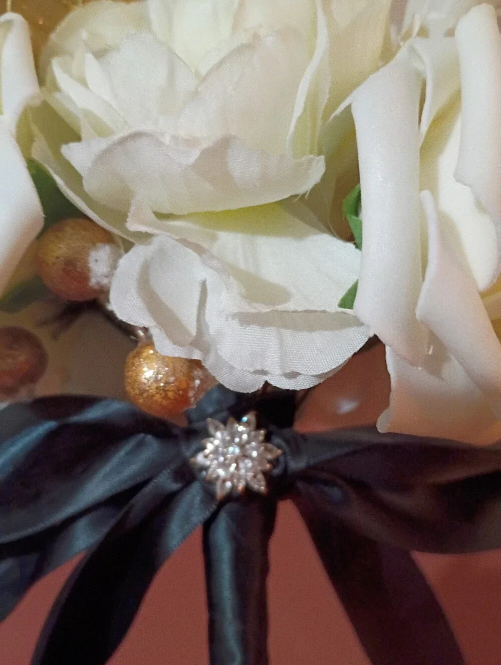 Elegant White Rose Bouquet with Black Satin Ribbon